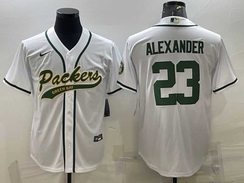 Mens Green Bay Packers #23 Jaire Alexander White With Patch Cool Base Stitched Baseball Jersey